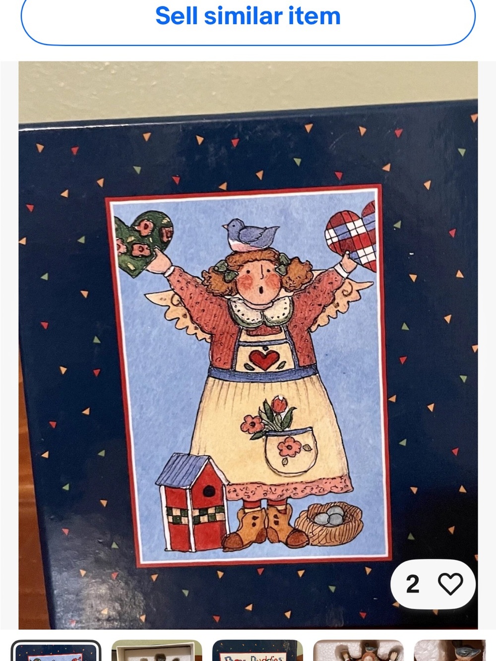Folk Art Angel Print in Navy with Pastel Accents box buddies